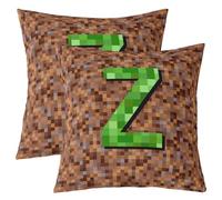 Homewish Lot de 2 Decorative Housse de Coussin 45x45 Brun Vert Pixel Plaid | Taie Oreiller Mineurs Gaming Grille Lettre Z Housse d'oreiller Mineurs Treillis Simple -