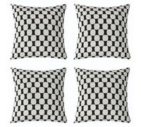 Homewish Lot de 2 Decorative Housse de Coussin 50x50 Damier Patchwork | Housse d'oreiller Noir Gris Voiturereaux Buffalo Taie Oreiller Art Abstrait -