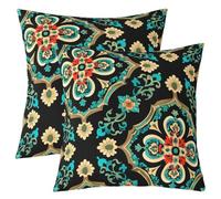 Homewish Lot de 2 Decorative Housse de Coussin 50x50 Vert Fleurieux Rétro | Housse d'oreiller Bohème Couleuré Fleur Taie Oreiller Vintage Damas -