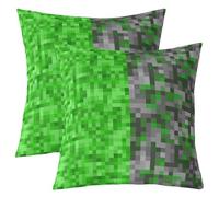Homewish Lot de 2 Decorative Housse de Coussin 55x55 Pixel Grille Mineurs | Taie d'oreiller Tartan Géométrique Jeux Vidéo Housse d'oreiller Vert Gris Damier Patchworkered -