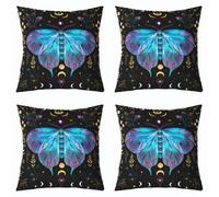 Homewish Lot de 2 Housse 40x40 Bleu Dégradé Violettete Papillon de Nuit | Décoratif Housse d'oreiller Soleil And Lune Taie Oreiller Boho Botanique Fleurieux Feuilles -