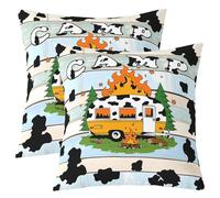 Homewish Lot de 2 Housse 55x55 Camping-Voiture Milk Imprimé Vintage Orange