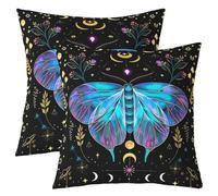 Homewish Lot de 2 Housse Canape 40x40 Bleu Dégradé Violettete Papillon Nuit | Décoratif Housse d'oreiller Soleil And Lune Taie Oreiller Boho Botanique Fleurieux Feuilles -