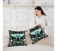 Homewish Lot de 2 Housse Canape 50x50 Bleu Sarcelle Papillon de Nuit | Décoratif Taie Oreiller Boho Saint-Valentin Housse d'oreiller Noir Ciel Étoilé Galaxie -