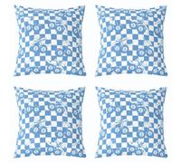 Homewish Lot de 2 Housse Coussin Canape 45x45 Bleu Allezy Nœud | Décoratif Taie d'oreiller Y2K Tendance Chanceux 8 Boulee Housse d'oreiller Mode Damier Géométrique -
