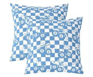 Homewish Lot de 2 Housse Coussin Canape 45x45 Bleu Allezy Nœud | Décoratif Taie d'oreiller Y2K Tendance Chanceux 8 Boulee Housse d'oreiller Mode Damier Géométrique -