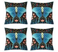 Homewish Lot de 2 Housse Coussin Canape 45x45 Bleu Papillon de Nuit Fleuri | Décoratif Taie d'oreiller Lune Boho Ciel étoilé Housse d'oreiller Papillon de Nuit Gothique Faune Sauvage -