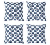 Homewish Lot de 2 Housse Coussin Canape 45x45 Damier Bleu Marine | Décoratif Taie d'oreiller Coquette Grille Damier Housse d'oreiller Féminin Cœur Nœud -