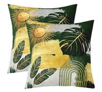 Homewish Lot de 2 Housse Coussin Canape 55x55 Boho Or Vert