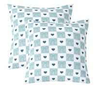 Homewish Lot de 2 Housse de Coussin 40x40 Bleu Ciel À Voiturereaux | Taie Oreiller Canapé Salon Coquette Grille Damier Housse d'oreiller Féminin Cœur Nœud -