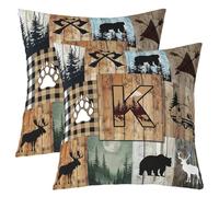 Homewish Lot de 2 Housse de Coussin 40x40 Cabane Rouilleique Plaid | Taie Oreiller Canapé Salon Chasse Au Cerf Lettre Initiauxe K Housse d'oreiller Ours Élan Faune De La Jungle -
