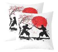 Homewish Lot de 2 Housse de Coussin 45x45 Japonais Taie d'oreiller Samouraï Anime Housse d'oreiller Floral Fleur de Cerisier Taie Oreiller Art Martial
