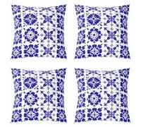 Homewish Lot de 2 Housse de Coussin 45x45 Rétro Bleu Fleurieux | Housse d'oreiller Canapé Salon Mexicain Talavera Voiturereaux Taie Oreiller Bleu Damier Géométrique -