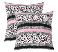 Homewish Lot de 2 Housse de Coussin 50x50 Imprimé Guépard Rose Taie d'oreiller Léopard Chic Housse d'oreiller Peau Animale de la Jungle Taie Oreiller Faune Forestière Dégradé Gris Paillettes