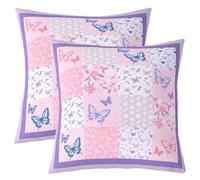 Homewish Lot de 2 Housse de Coussin 50x50 Papillon Floral Taie d'oreiller Papillon Rose Violet Lavande Housse d'oreiller Patchwork Fleurs Papillons Jardin Taie Oreiller Animal Plantes Tartan Ferme