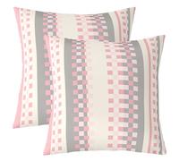 Homewish Lot de 2 Housse de Coussin 50x50 Plaid Rose,Taie d'oreiller Gris Rose À Échecs,Housse d'oreiller Grille Géométrique,Taie Oreiller pour Enfants Garçons Filles Rayures Modernes Esthétique