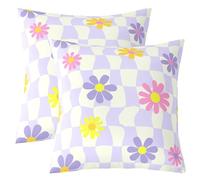 Homewish Lot de 2 Housse de Coussin 50x50 Tartan Vichy Lavande Crème