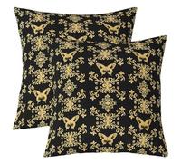 Homewish Lot de 2 Housse de Coussin 55x55 Papillon Gothique Taie d'oreiller Fleur Damas Noir Or Housse d'oreiller Exotique Victorien Vintage Taie Oreiller Papillons