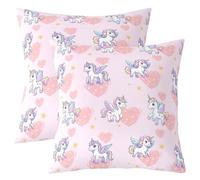 Homewish Lot de 2 Housse de Coussin 60x60 Fille Licorne de Dessin Animé, Taie d'oreiller Enfant Licorne Arc-en-Ciel, Housses de Coussin Décorative Cœur d'amour, Taie Oreiller Étoilée