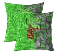 Homewish Lot de 2 Housse de Coussin 60x60 Lettre Initiauxe F | Housse d'oreiller Canapé Salon Pixel Grille Mineurs Taie Oreiller Brun Vert Pixélisé Mineur Style -