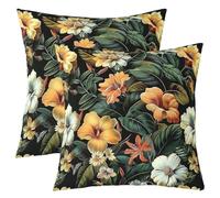 Homewish Lot de 2 Housse de Coussin 60x60 Lily Vintage,Taie d'oreiller Fleur Florale Groovy,Housse d'oreiller Fleur de Jardin de Bois,Taie Oreiller Lilies Feuilles Plantes Botaniques,Jaune Blanc Vert