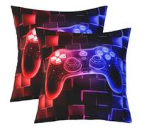 Homewish Lot de 2 Housse de Coussin Enfant Garçon Gamer Rouge Bleu, Taie Oreiller Gaming Décoration Chambre, Housses de Coussin Décorative Jeux Vidéo, Taie d'oreiller Géométrique, 45x45 cm