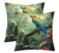 Homewish Lot de 2 Housse de Coussin Enfant Perroquet 3D Taie d'oreiller 60x60 Oiseaux Arc-en-Ciel, Housse Coussin Palmier Vert Taie Oreiller Animaux de Compagnie Décoration de Chambre