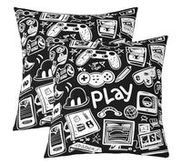 Homewish Lot de 2 Housse de Coussin Garcon Gamer, Taie Oreiller Enfant Decoration Chambre Gaming, Housses de Coussin Décorative Jeux Vidéo Gamer, Taie d'oreiller Croquis Noir et Blanc, 50x50 cm