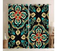 Homewish Lot de 2 Rideau Occultant 140x175cm Vert Fleurieux Rétro | Rideaux Voilage Fenetre Bohème Couleuré Fleur Decoration Chambre Maison Vintage Damas -