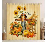 Homewish Lot de 2 Rideau Occultant 140x260cm Épouvantail Automne | Rideaux Voilage Fenetre Récolte Potiron pour Chambre MaisonHalloween Dessin Animé Chauve-Souris -