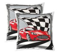 Homewish Lot de 2 Rouge Voitures de Course Housse de Coussin 40x40,Jeu de Sports Extrêmes Taie d'oreiller,Noir Blanc Plaid Décoratif Taie d'oreiller,Encre Taie d'oreiller Adolescent Garçon Adulte