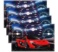 Homewish Lot de 4 Sets de Table Voiture de Course de Garçons,Tapis de Table 45x30cm Sports Extrêmes,Sets de Table Garçons Filles Raing Theme Cool Game Noir Blanc Plaid Tableau de Bord Vitesse Orange