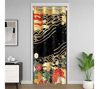 Homewish Noir Or Fleurs Occultant Rideau,Vintage Botanique Femme Rideau de Porte Adulte Japonais Fleur Rideau de Porte Moderne Esthétique Isolation Thermique 86x203