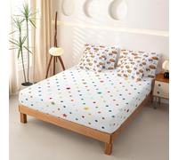 Homewish Parure de Lit 140x200 7 Pièces Polyester Burger Au Poulet Frit | Housse de Couette Nœud Cup Drap Housse Imprimé Étoiles Mignon Drap Plat, 2 Taies d'oreiller, 2 Housses de Coussin