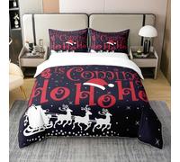 Homewish Parure de Lit 140x200 Coton Housse de Couette Joyeux Noël, Ensemble de Literie Santa Clauses Carriage, Housse Couette Flocon de Neige Xmas Antlers, Décoration de Chambre
