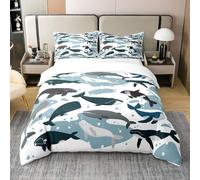 Homewish Parure de Lit 200x200 Baleine Coton, Housse de Couette Vie Marine pour Enfants Garçons Filles, Housse Couette Dessin Animé d'un Animal Marin, Ensemble de Literie Mammifères sous-Marins