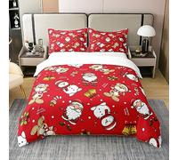 Homewish Parure de Lit 220x240 100% Coton Joyeux Noël, Housse de Couette Père Noël, Ensemble de Literie Ours Kawaii, Décoration de La Chambre À Coucher et du Salon, Couvre-Lit Cloche de Noël