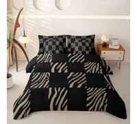 Homewish Parure de Lit 240 x 260 7 Pcs Microfibre Imprimé Zèbre | Housse de Couette Noir Grilles Drap Housse Peau Animaux Ferme Drap Plat, 2 Taies d'oreiller, 2 Housses de Coussin