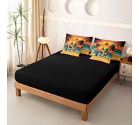 Homewish Parure de Lit 240 x 260 7 Pcs Microfibre Vintage Surfboard | Housse de Couette sunset ocean beach Drap Housse surfing sports Drap Plat, 2 Taies d'oreiller, 2 Housses de Coussin