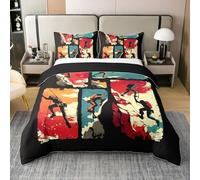 Homewish Parure de Lit Coton Escalade Housse de Couette 200x200 Alpiniste Bloc Couvre Lit Thème Sports Extrêmes en Plein Air Literie Patch Poubelle Vintage 2 Taies d'oreiller,Rouge Bleu Noir