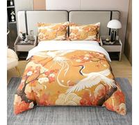 Homewish Pur Coton Japonais Crane Confort Couvre Lit 140x200,Fille,Garçon,Adulte Sakura Literie Set,Asie de l'est Housse de Couette Esthétique Chambre Décor Ukiyo E Fleur Housse de Couette