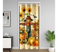 Homewish Rideau de Porte 132 x 203 cm Épouvantail Automne | Rideau Occultant Récolte Potiron Rideaux de Placard Halloween Dessin Animé Chauve-Souris pour Porte Fenêtre