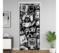 Homewish Rideau de Porte 150x203 Garcon Gamer, Rideaux Occultant Enfant Decoration Chambre Gaming pour Ado Adulte, Rideau de Placard Jeux Vidéo Gamer, Rideaux Intérieurs Croquis Noir et Blanc