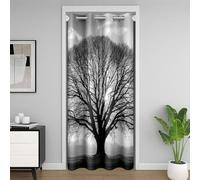 Homewish Rideau de Porte Arbre, Rideau Occultant Noir et Blanc, Rideaux de Placard Adultes Adolescents Paysage Naturel Gris, Rideaux Occultant Soleil Botanique Vintage 106 x 203 cm