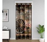Homewish Rideau de Porte Cabine de Campagne, Rideau Occultant Boards en Bois de Ferme, Rideaux de Placard Vintage Florals Wood Wheel, Rideaux Occultant Brun 106 x 203 cm