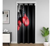 Homewish Rideau de Porte de Boxe pour L'Intimité de Porte,Hommes Sports Thème Rideau Occultant,Rouge Gants de Boxe Motif Rideau de Porte,Boxing Salle de Jeux Rideau de Séparation,Gris 86x203