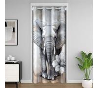 Homewish Rideau de Porte Éléphant Rideau Occultant 86x203 Africain Jungle Animal Imprimé Rideaux Porte Rustique Blanc Motif Floral Rideaux de Placard Aquarelle Vintage