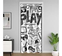 Homewish Rideau de Porte Enfant 106x203 Gamer, Rideaux Occultant Gaming Deco Chambre Ado Garcon, Rideau de Placard Jeux Vidéo Manette de Jeu, Rideaux Intérieurs Graffiti Noir et Blanc