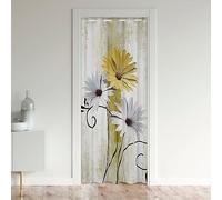 Homewish Rideau de Porte Gris Jaune 106x203 cm, Occultant pour Filles, Rustique Papillon Marguerite pour L'Intimité, Séparation de Pièce Art Abstrait du Siècle