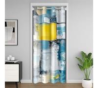 Homewish Rideau de Porte Jaune Bleu Gris Abstrait Rideau Occultant 140x200 Abstrait Art Motif Rideaux Porte Filles Garçons Enfants Jeunesse Peau Amiable Luxe Rideaux de Placard